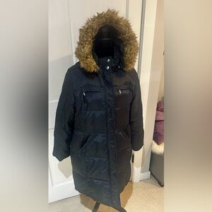 MICHAEL Michael Kors Black Puffer Coat with Faux Fur Trim